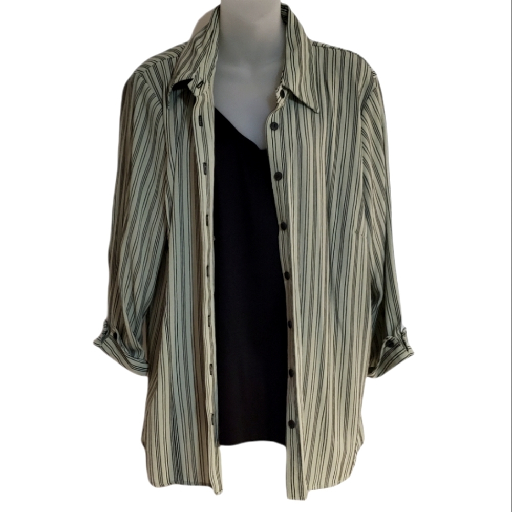 Gloria Lance Light Green & Black ButtonUp Shirt Attached Black Tank Top …